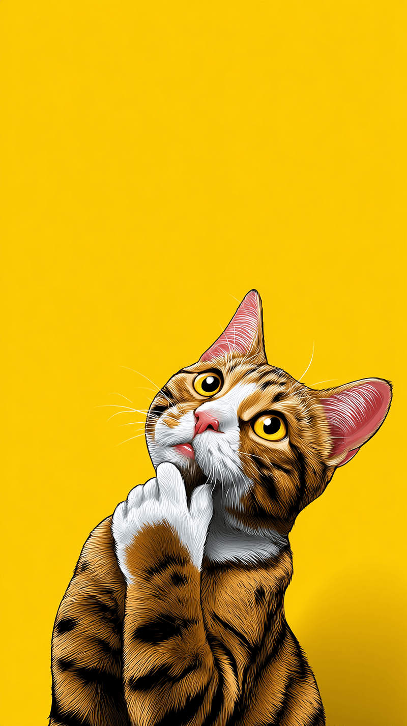 Cute Thinking Tabby Cat Android Wallpaper – Golden Eyes Kitty Yellow Background - Cat Wallpapers mobile Wallpaper | Picmaze