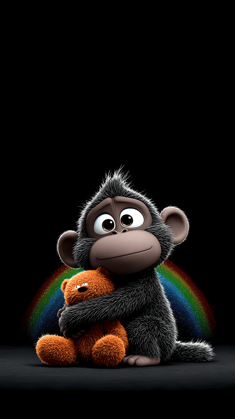 Cute Monkey Hugging Teddy Bear with Rainbow – 4K Dark Aesthetic Wallpaper - monkey mobile Wallpaper | Picmaze