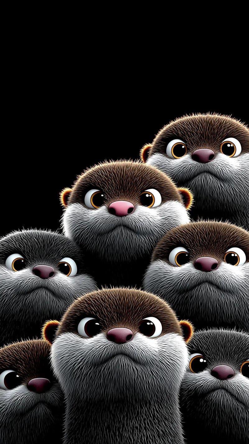 Cute 3D Otter Faces Wallpaper Black Background HD - Otters mobile Wallpaper | Picmaze