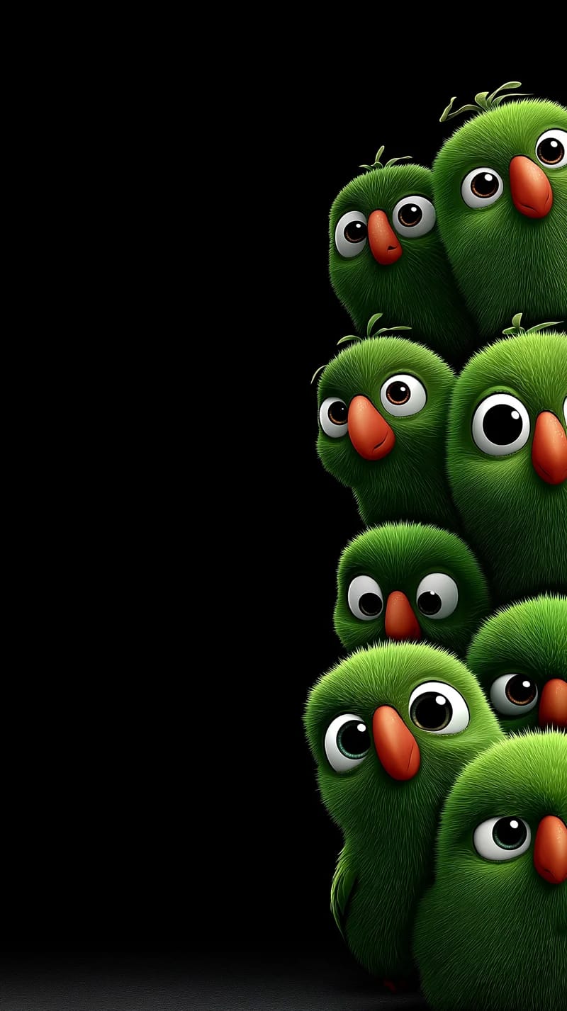Cute Green Birds Cluster Minimal Dark Aesthetic Wallpaper - parrots mobile Wallpaper | Picmaze