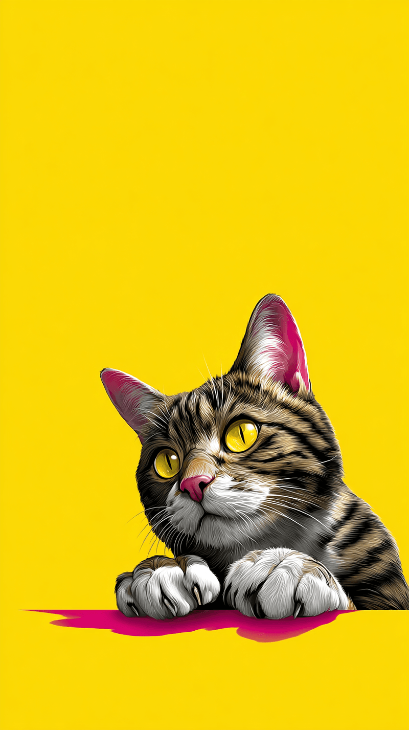 Cute Tabby Cat Paws Android Wallpaper – Golden Eyes Kitty Yellow Background - Cat Wallpapers mobile Wallpaper | Picmaze