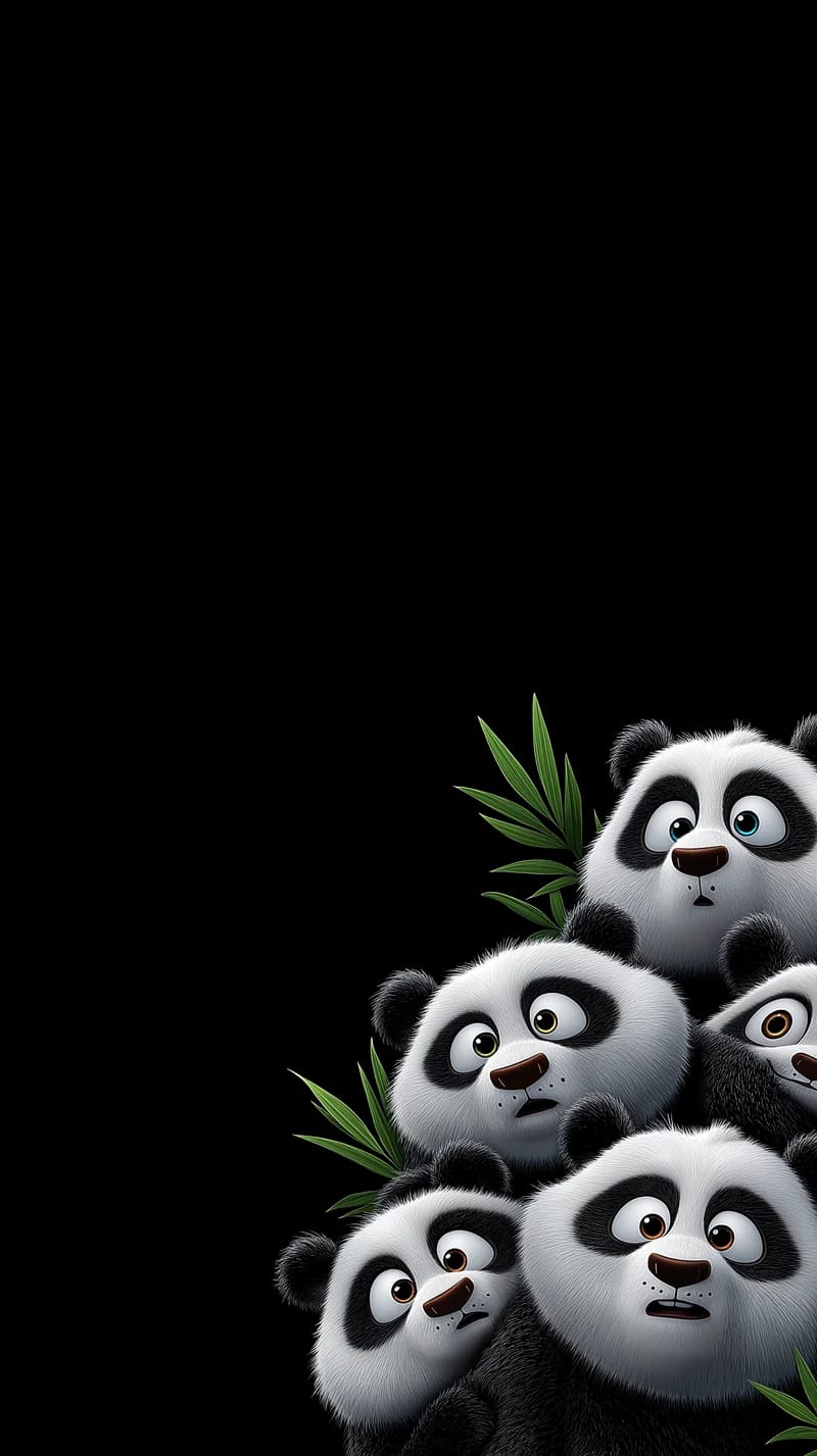 Cute Panda Family Cluster Dark Minimal Aesthetic Wallpaper - Panda Wallpapers mobile Wallpaper | Picmaze