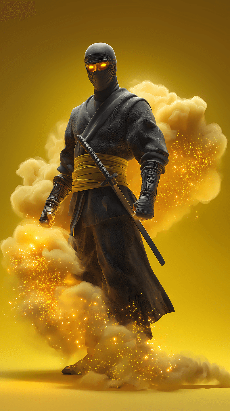Golden Shadow Ninja Wallpaper – Dark Warrior with Glowing Eyes 4K Android Background - Ninja Wallpapers  mobile Wallpaper | Picmaze