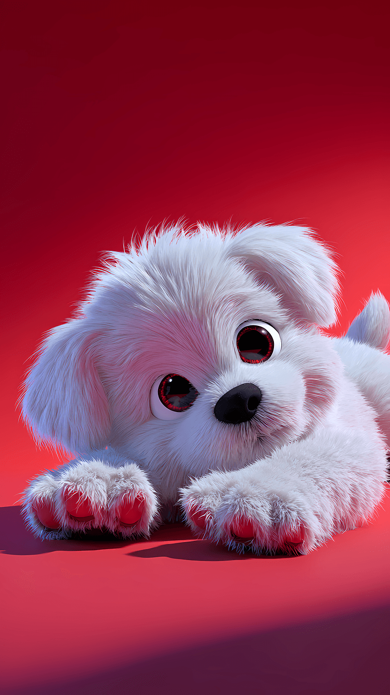 Adorable White Puppy Android Wallpaper – Cute 3D Dog with Red Aesthetic Background - Dogs wallpaper mobile Wallpaper | Picmaze