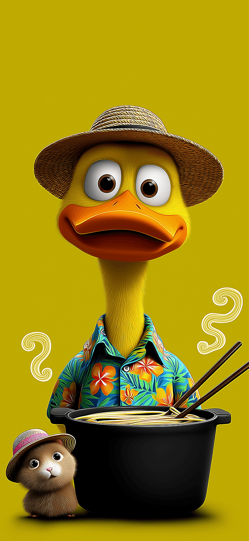 Cute Cartoon Duck Noodle Bowl 3D Wallpaper - ios wallpapers mobile Wallpaper | Picmaze