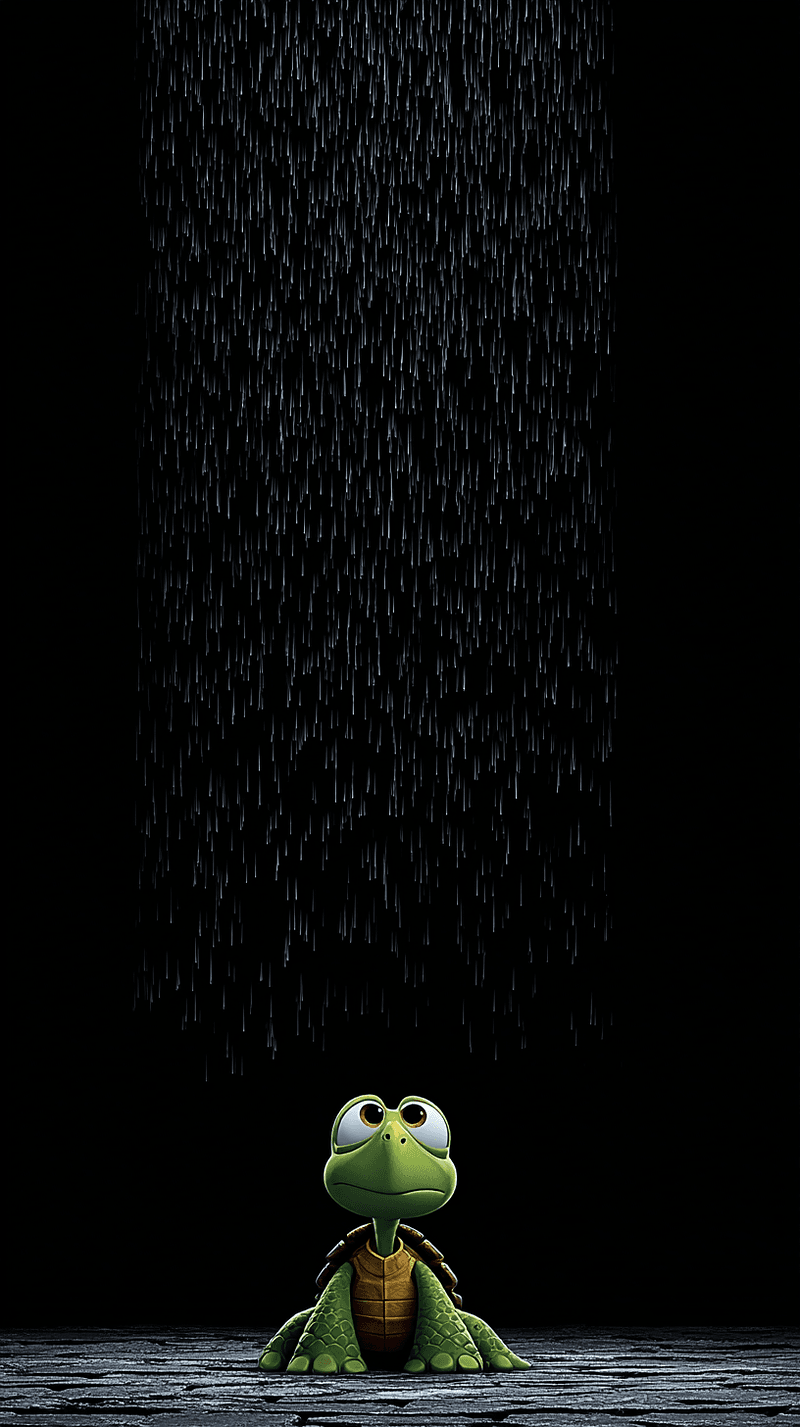 Sad Cute Baby Turtle in Rain Android Wallpaper – Lonely Cartoon Turtle Minimal Dark Background - Turtle mobile Wallpaper | Picmaze