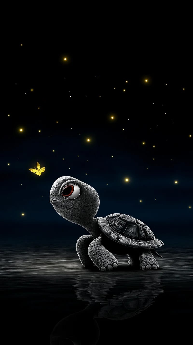 Midnight Turtle with Golden Butterfly Starry Night Art - Turtle mobile Wallpaper | Picmaze
