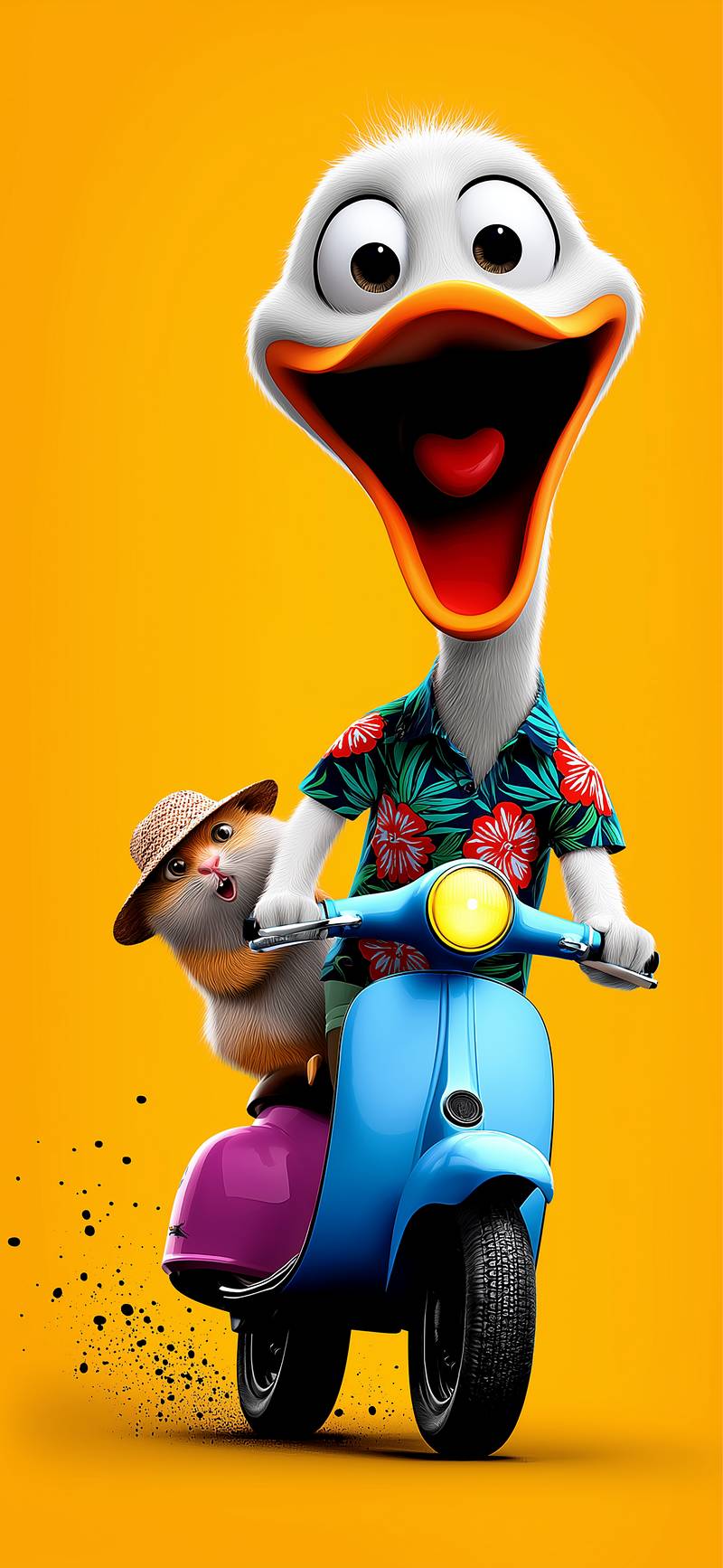 Cute Cartoon Duck Riding Scooter 3D Wallpaper - ios wallpapers mobile Wallpaper | Picmaze