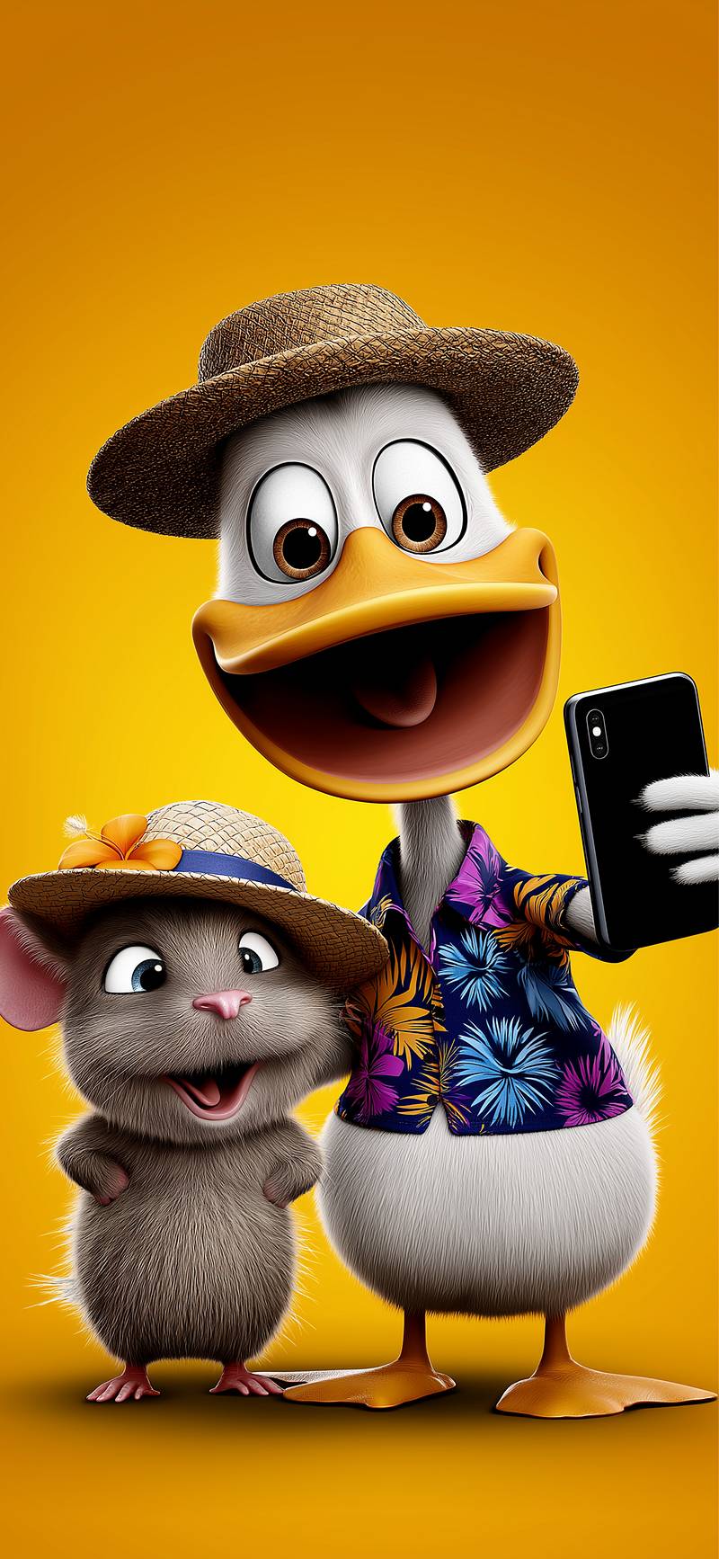 Cute Cartoon Duck and Mouse Selfie 3D Wallpaper - ios wallpapers mobile Wallpaper | Picmaze