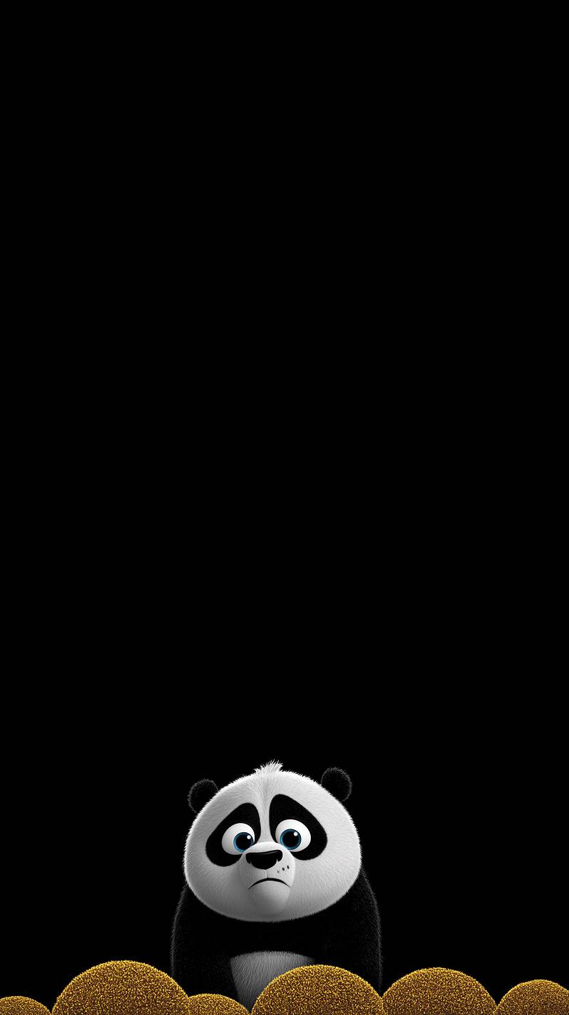 Sad Cute Panda Behind Golden Bubbles Android Wallpaper – Emotional Cartoon Panda Minimal Dark Background - Panda Wallpapers mobile Wallpaper | Picmaze