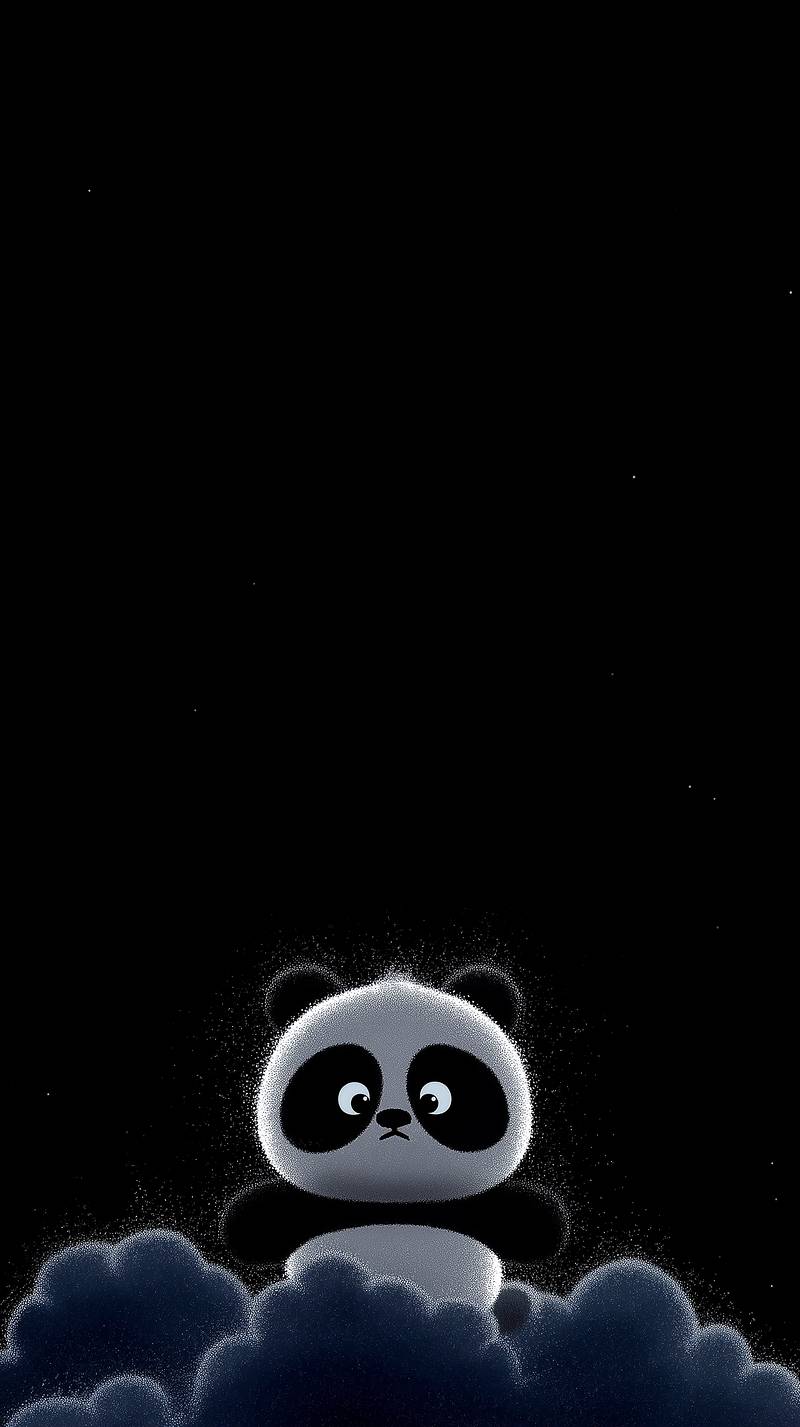 Cute Panda on Starry Cloud Android Wallpaper – Minimal Cartoon Panda Night Sky Dark Background - Panda Wallpapers mobile Wallpaper | Picmaze