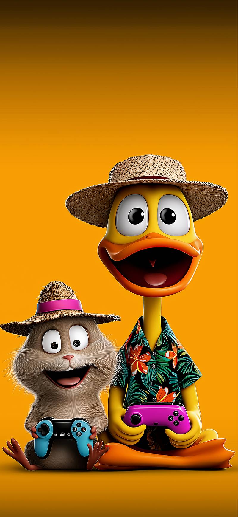 Cute Cartoon Duck and Bunny Gaming 3D Wallpaper - ios wallpapers mobile Wallpaper | Picmaze