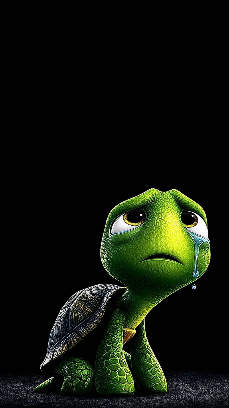 Sad Crying Turtle Side View Android Wallpaper – Emotional Cartoon Turtle Minimal Dark Background Wallpaper | Picmaze