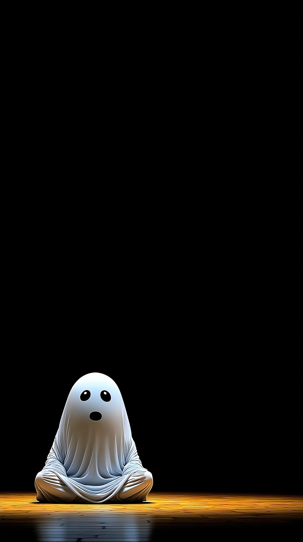 Cute Meditating Ghost Android Wallpaper – Minimal Spooky Ghost Dark ...