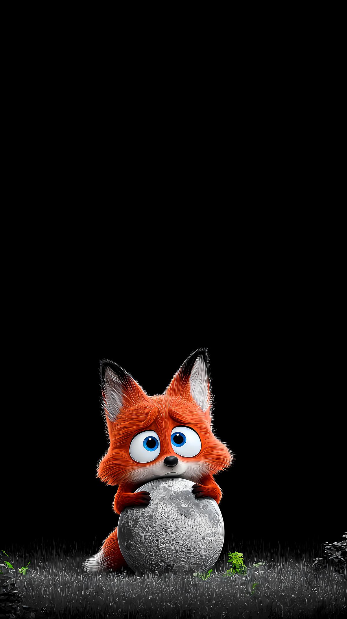 Cute Cartoon Fox Holding Moon – Dark Aesthetic 4K Animal Wallpaper wallpaper - Cute Animal Wallpapers | Picmaze