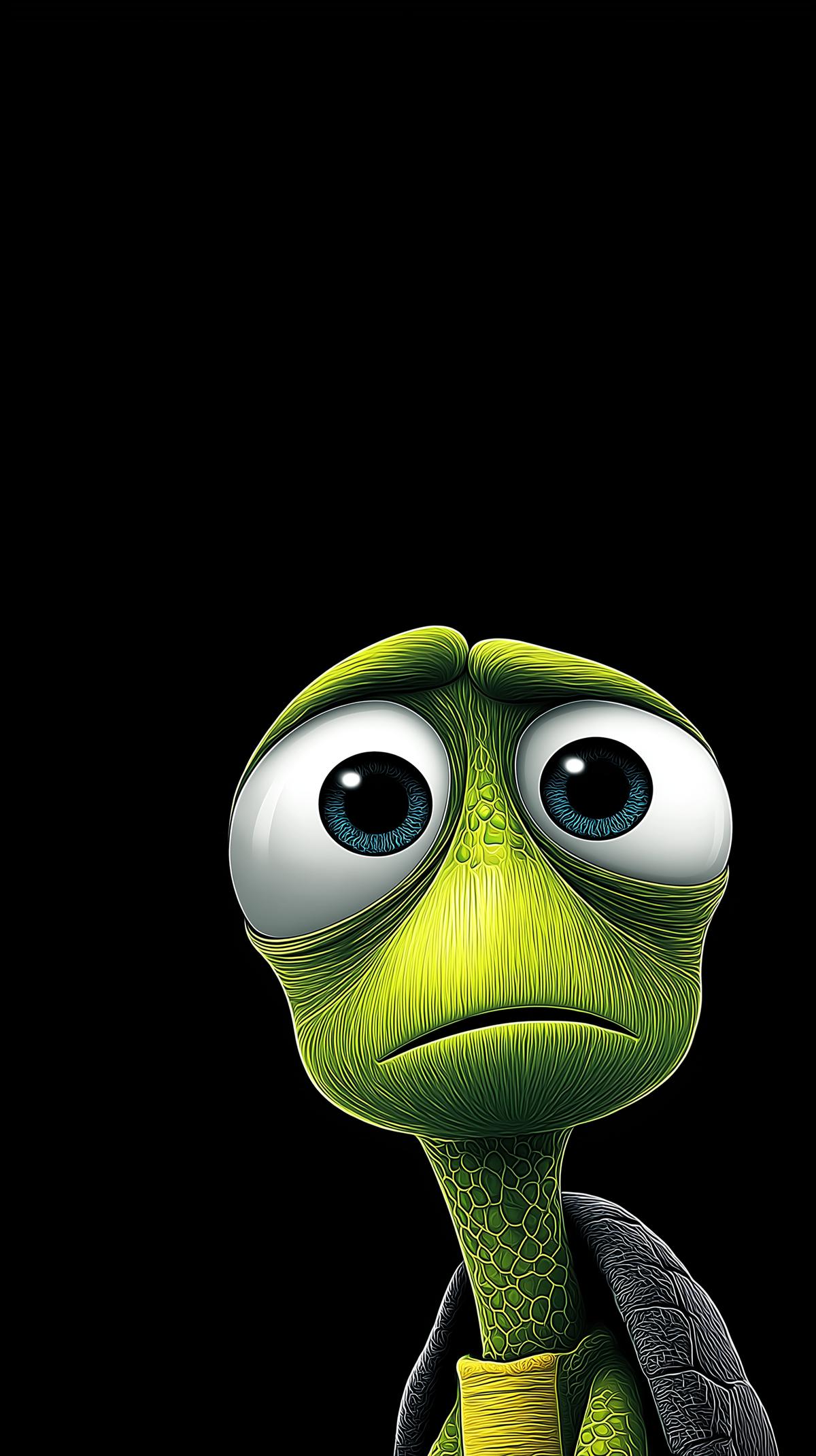 Sad Cute Cartoon Turtle Close‑Up Android Wallpaper – Big Eyes Emotional ...