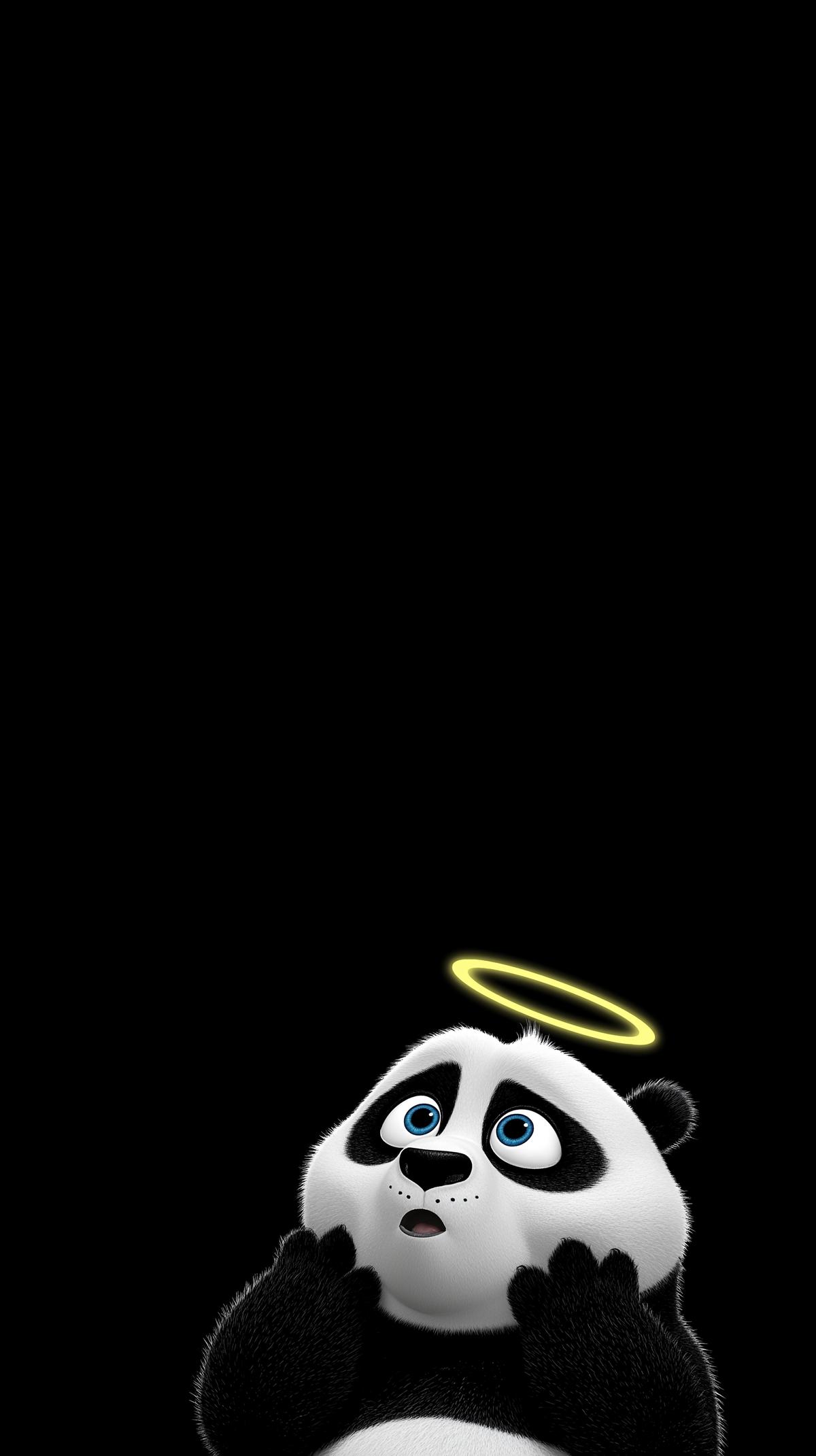 Cute Angel Panda Looking Up Android Wallpaper – Cartoon Panda with Golden Halo Minimal Dark Background wallpaper - Panda Wallpapers | Picmaze