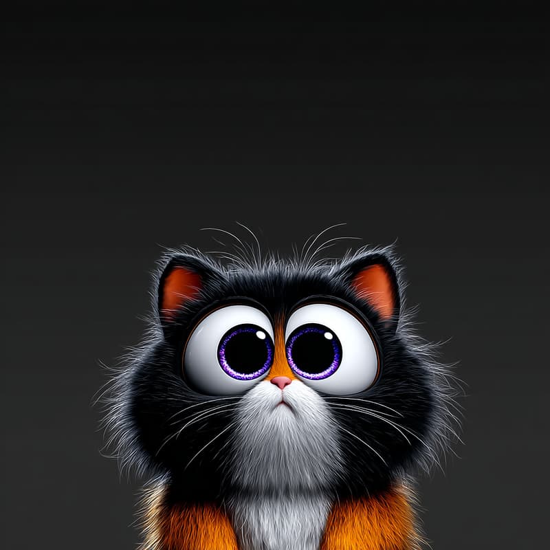Cute Big-Eyed Black Cat 4K Cartoon Profile Picture profile picture