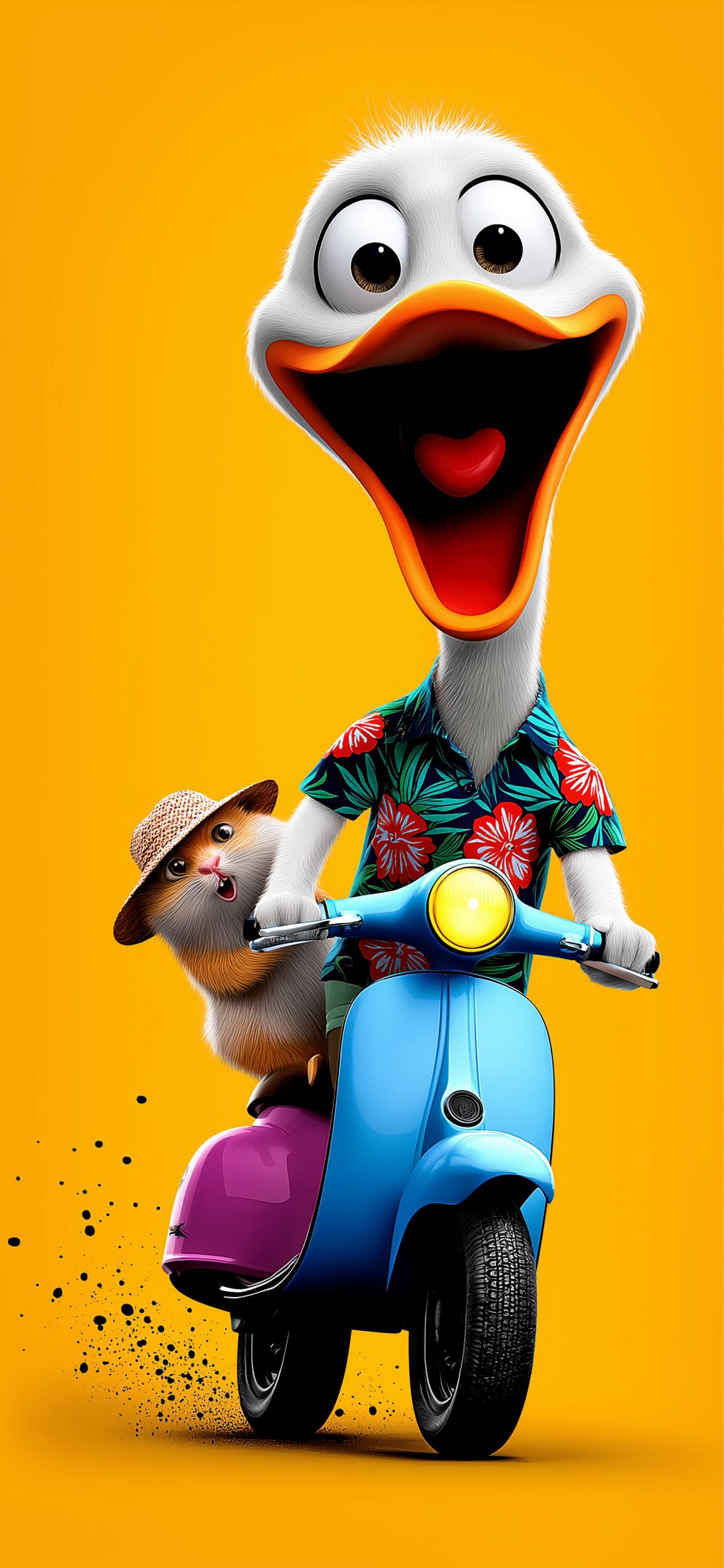 Cute Cartoon Duck Riding Scooter 3D Wallpaper wallpaper - ios wallpapers | Picmaze