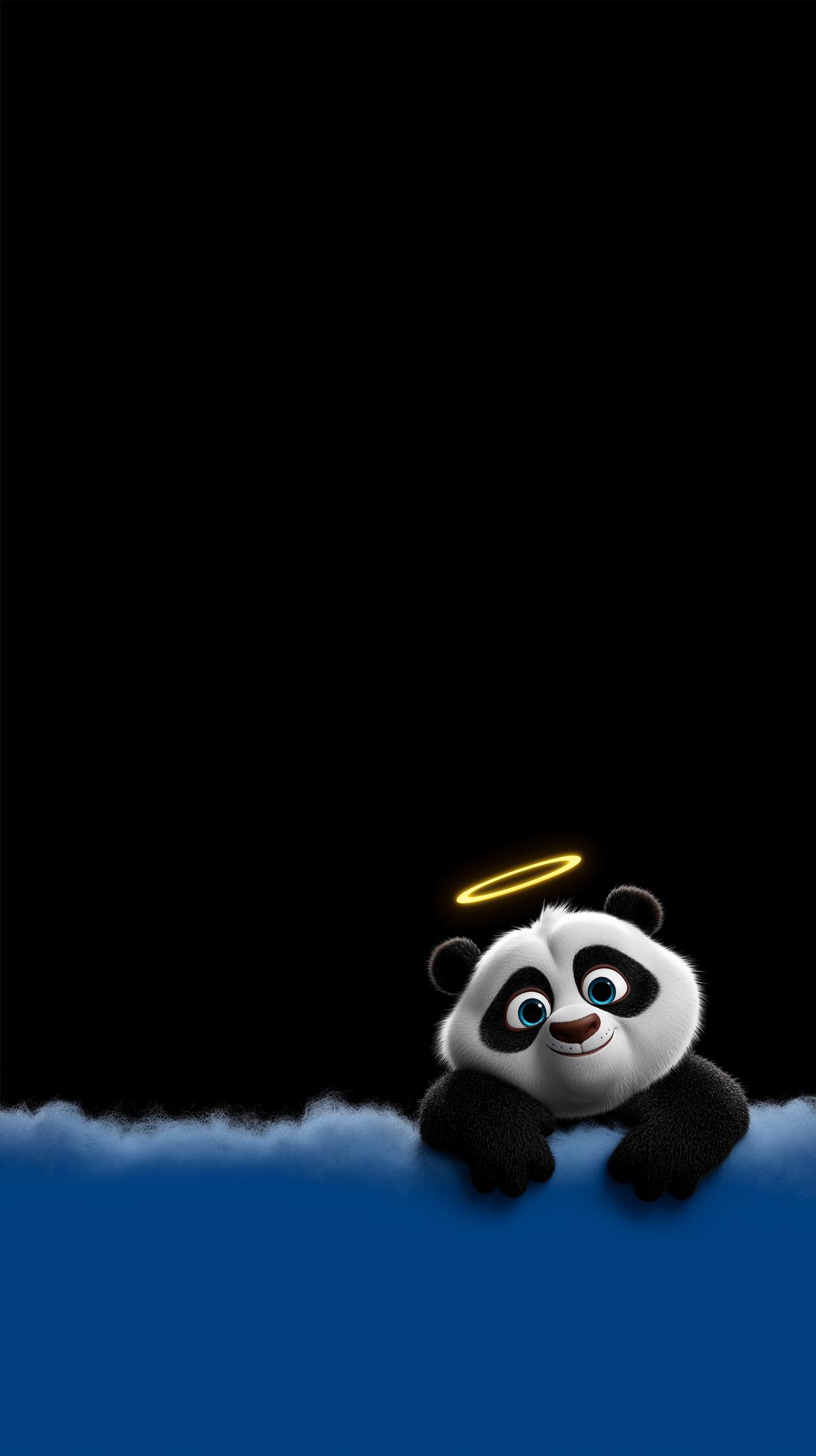 Cute Angel Panda Peeking from Edge Android Wallpaper – Smiling Cartoon Panda Minimal Dark Background wallpaper - Panda Wallpapers | Picmaze
