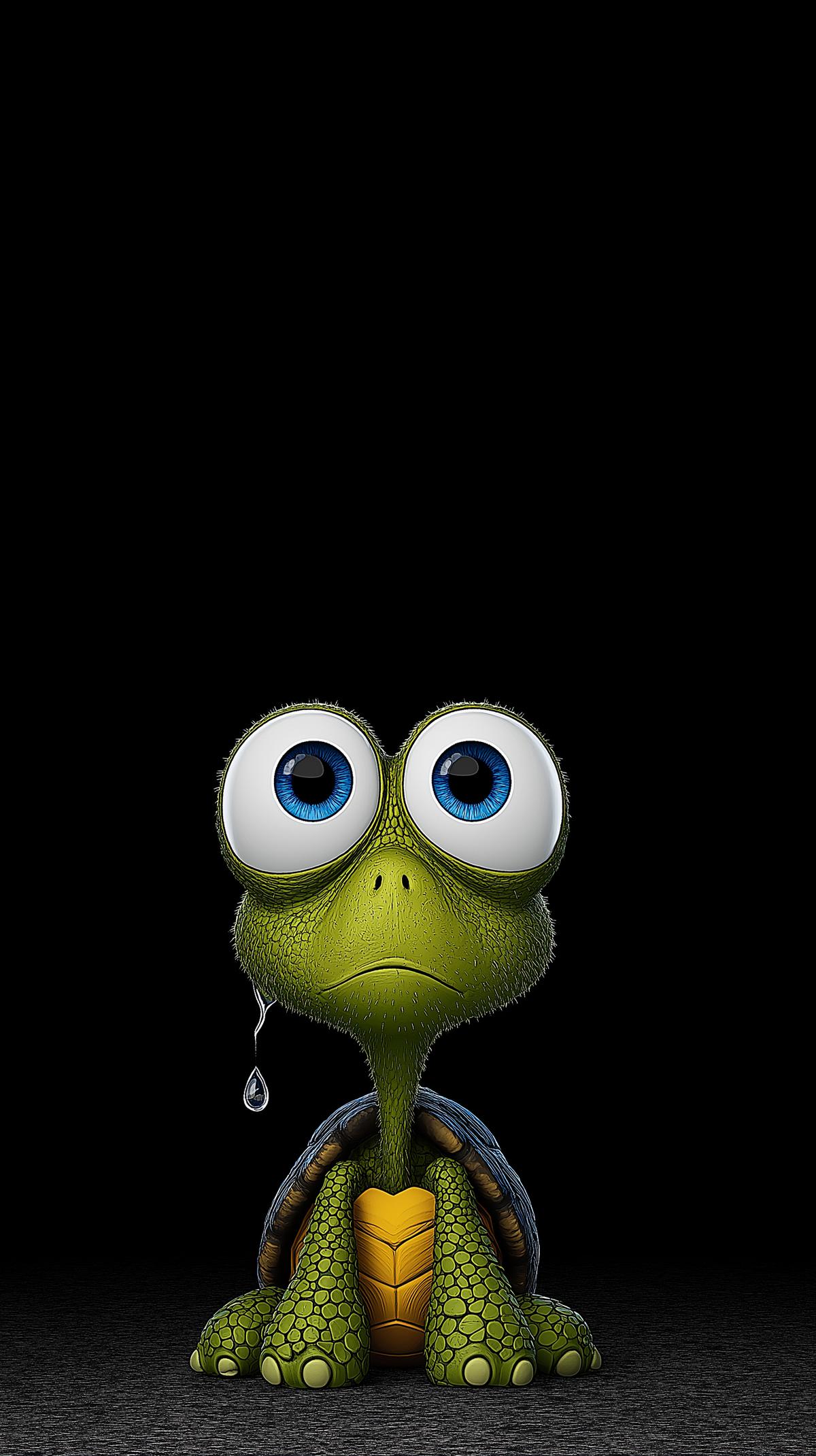 Sad Cute Baby Turtle Android Wallpaper – Crying Big Eyes Turtle Dark ...