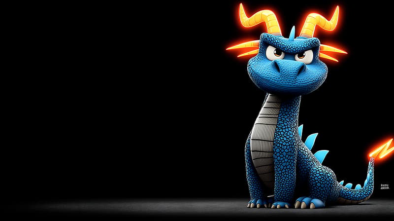 Cool Blue Dragon Desktop Wallpaper – Neon Horns 3D Cartoon Dragon Background in 4K - Desktop Wallpapers  desktop Wallpaper | Picmaze