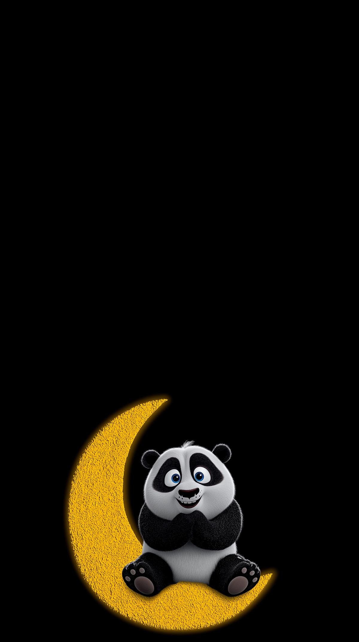 Cute Panda Sitting on Crescent Moon Android Wallpaper – Happy Cartoon Panda Night Minimal Dark Background wallpaper - Panda Wallpapers | Picmaze