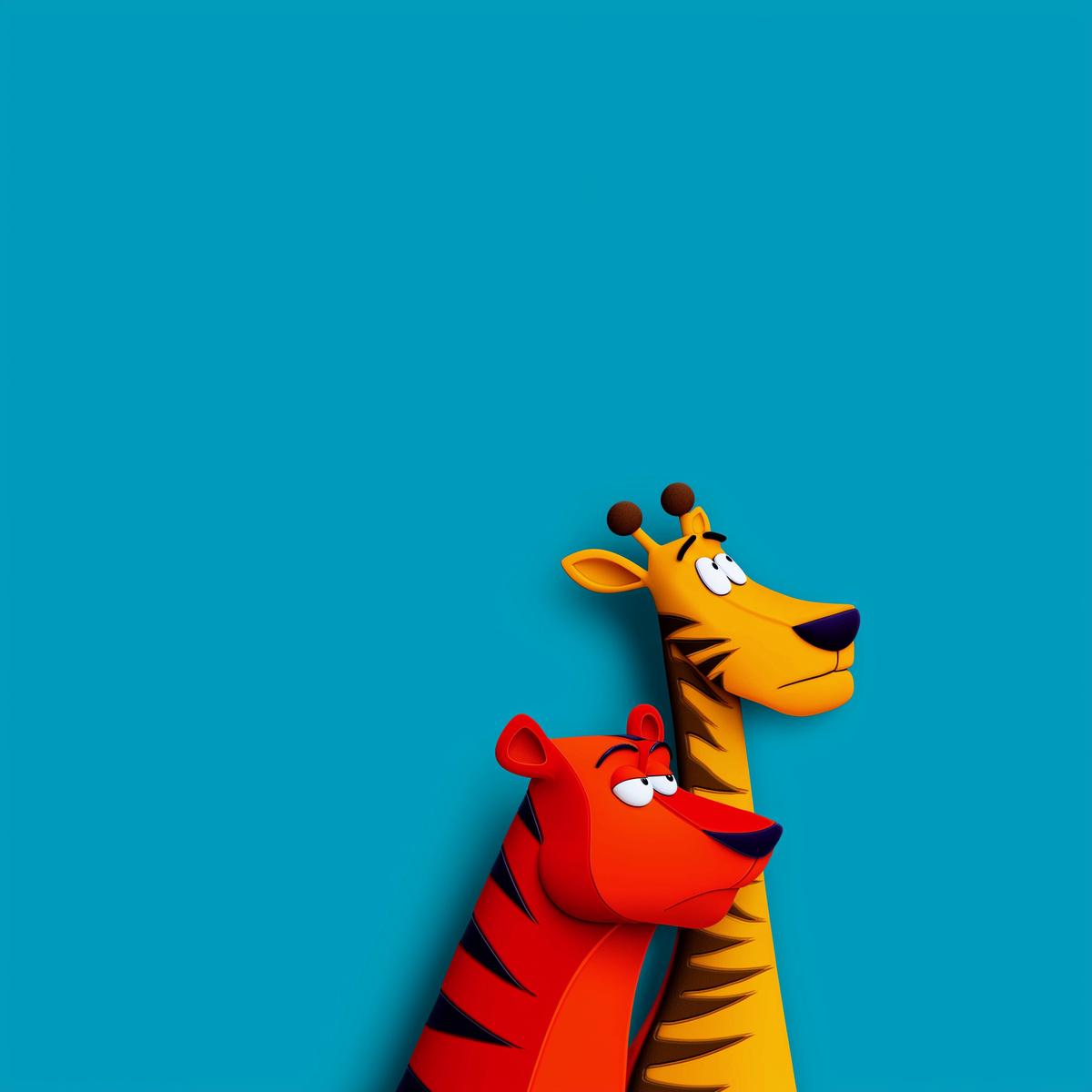 Cute Cartoon Tiger and Giraffe Wallpaper – Funny Animal Duo Cyan Background wallpaper - profile-pictures | Picmaze