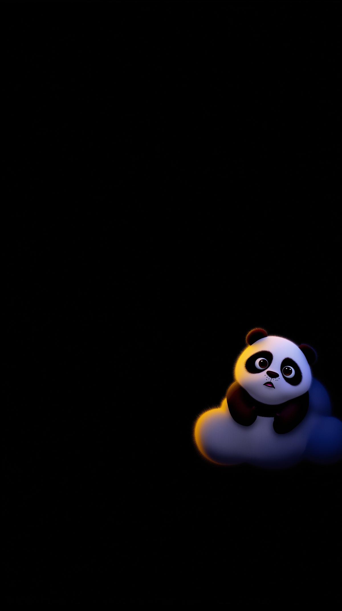 Cute Panda on Cloud with Neon Glow Android Wallpaper – Cartoon Panda Minimal Dark Background wallpaper - Panda Wallpapers | Picmaze