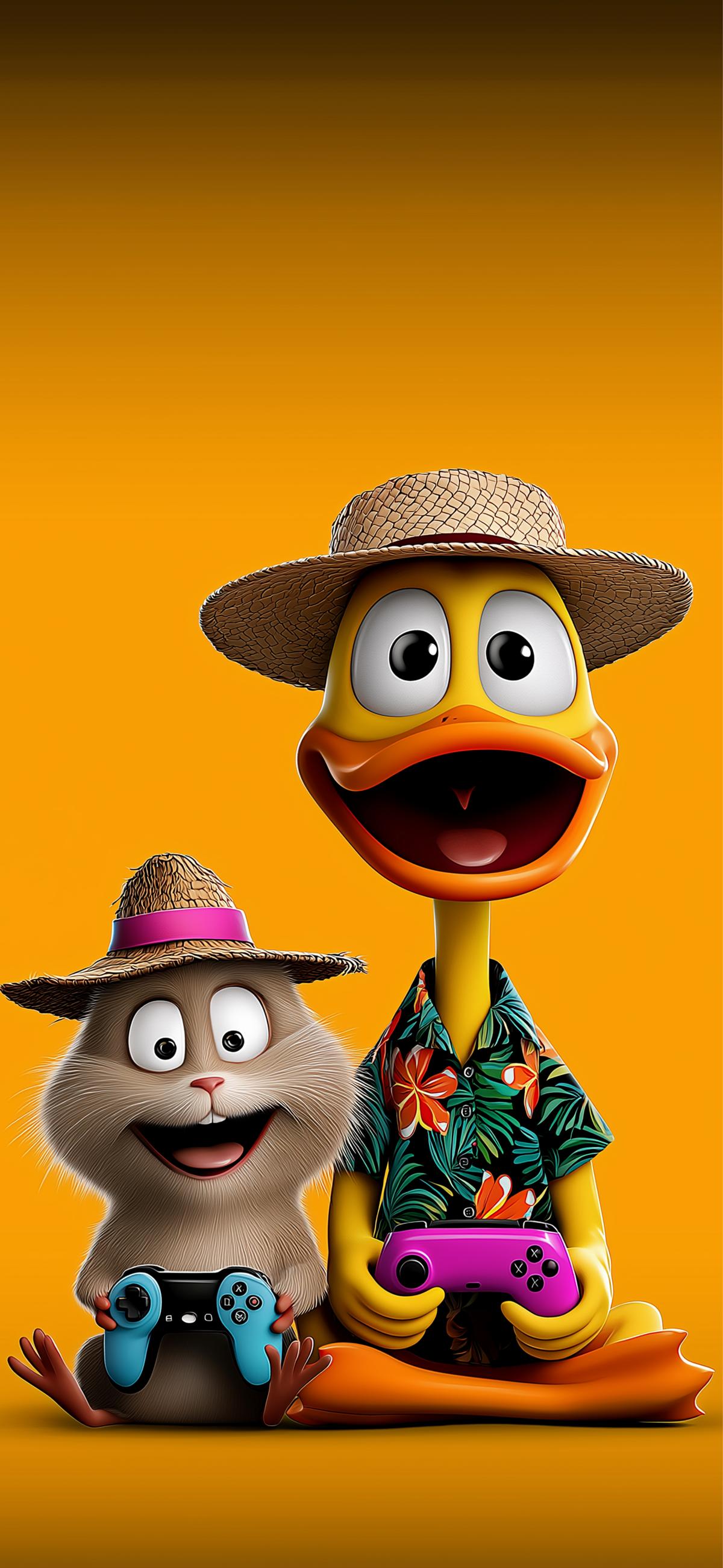 Cute Cartoon Duck and Bunny Gaming 3D Wallpaper wallpaper - ios wallpapers | Picmaze