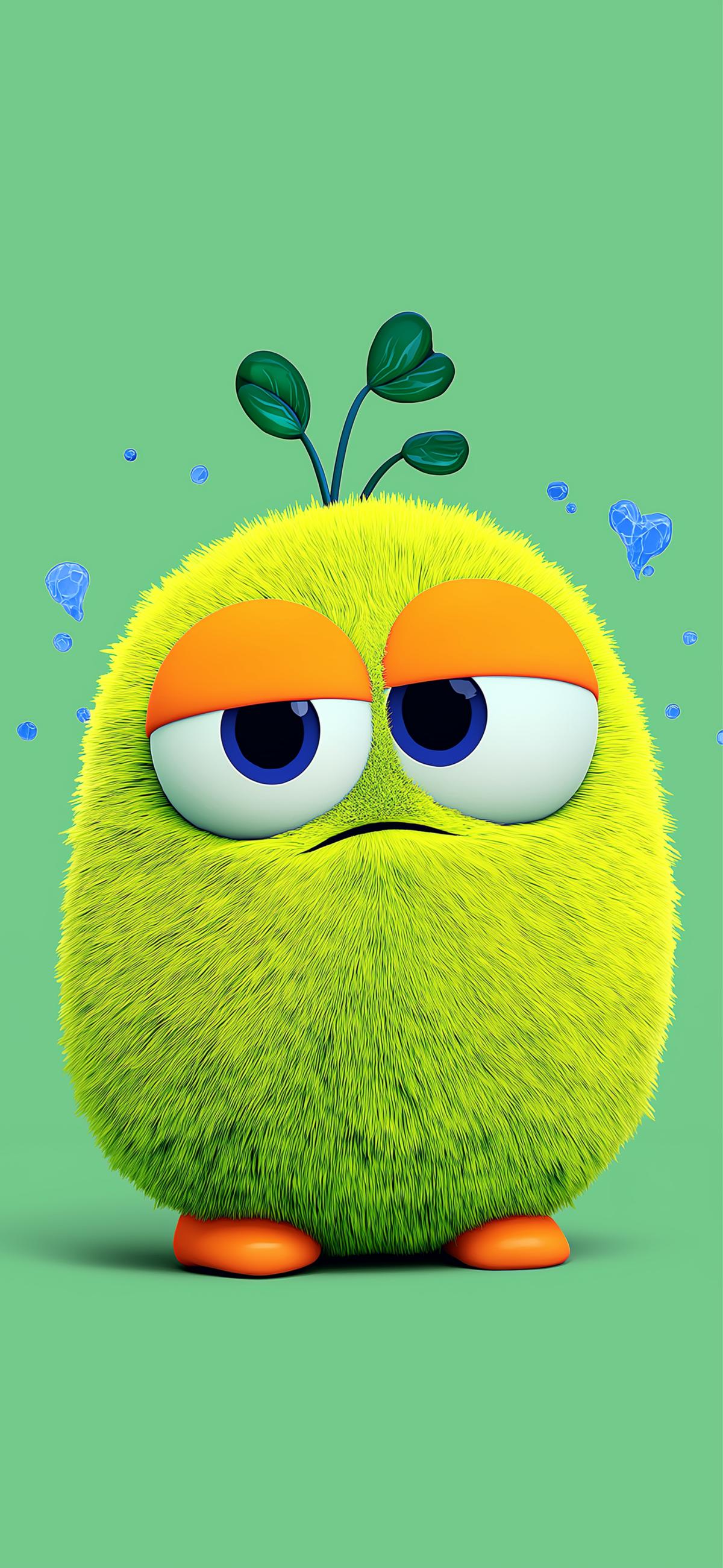 Cute Green Fluffy Monster Wallpaper – Adorable Cartoon HD Background wallpaper - ios wallpapers | Picmaze