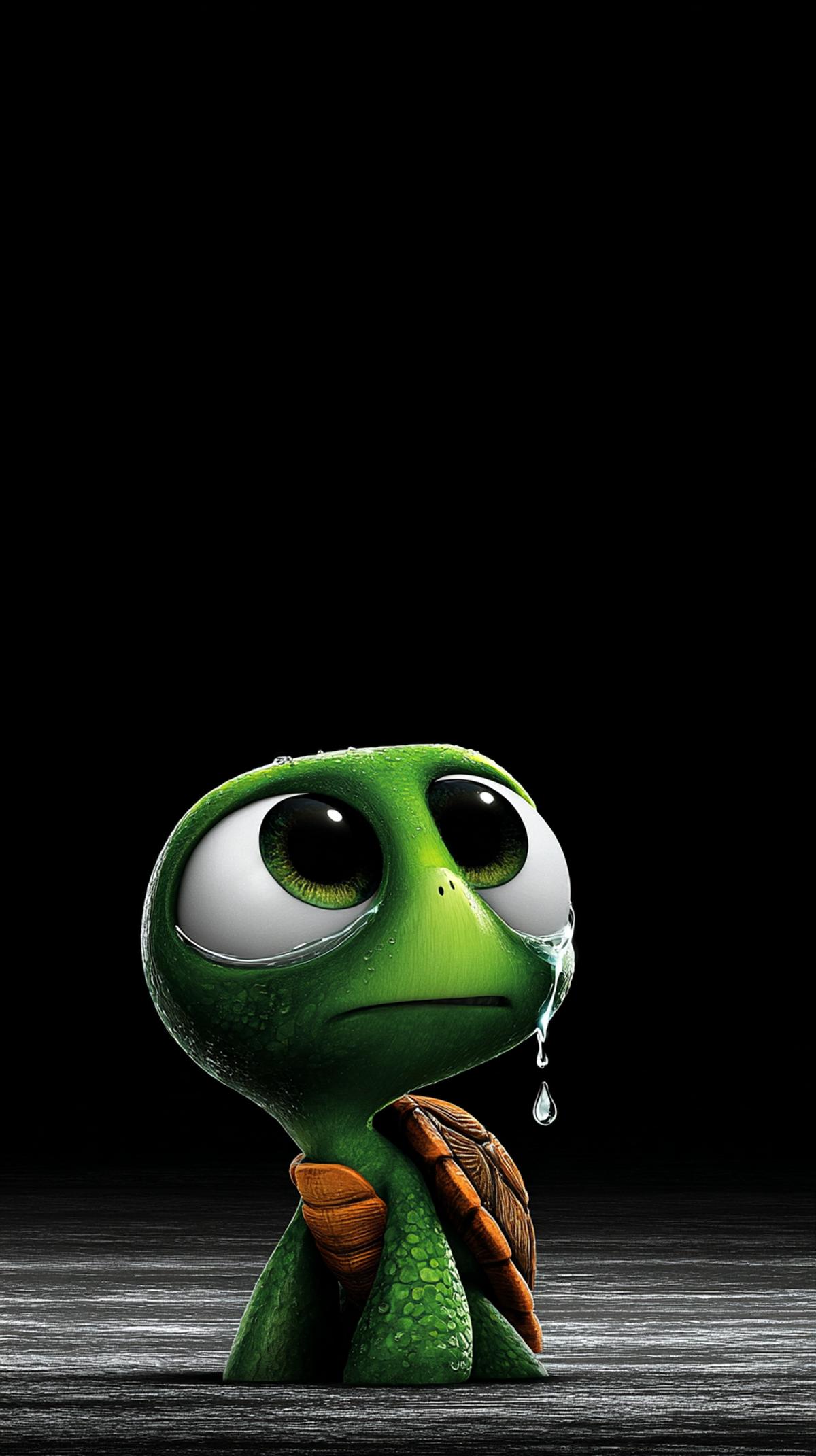 Sad Crying Baby Turtle Looking Up Android Wallpaper – Emotional Cartoon ...