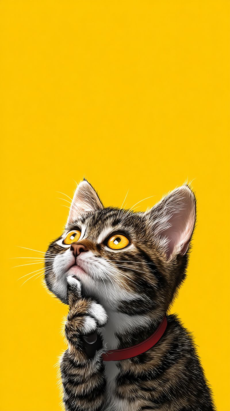 Cute Thinking Tabby Kitten Android Wallpaper – Golden Eyes Cat Yellow Background - Cat Wallpapers mobile Wallpaper | Picmaze