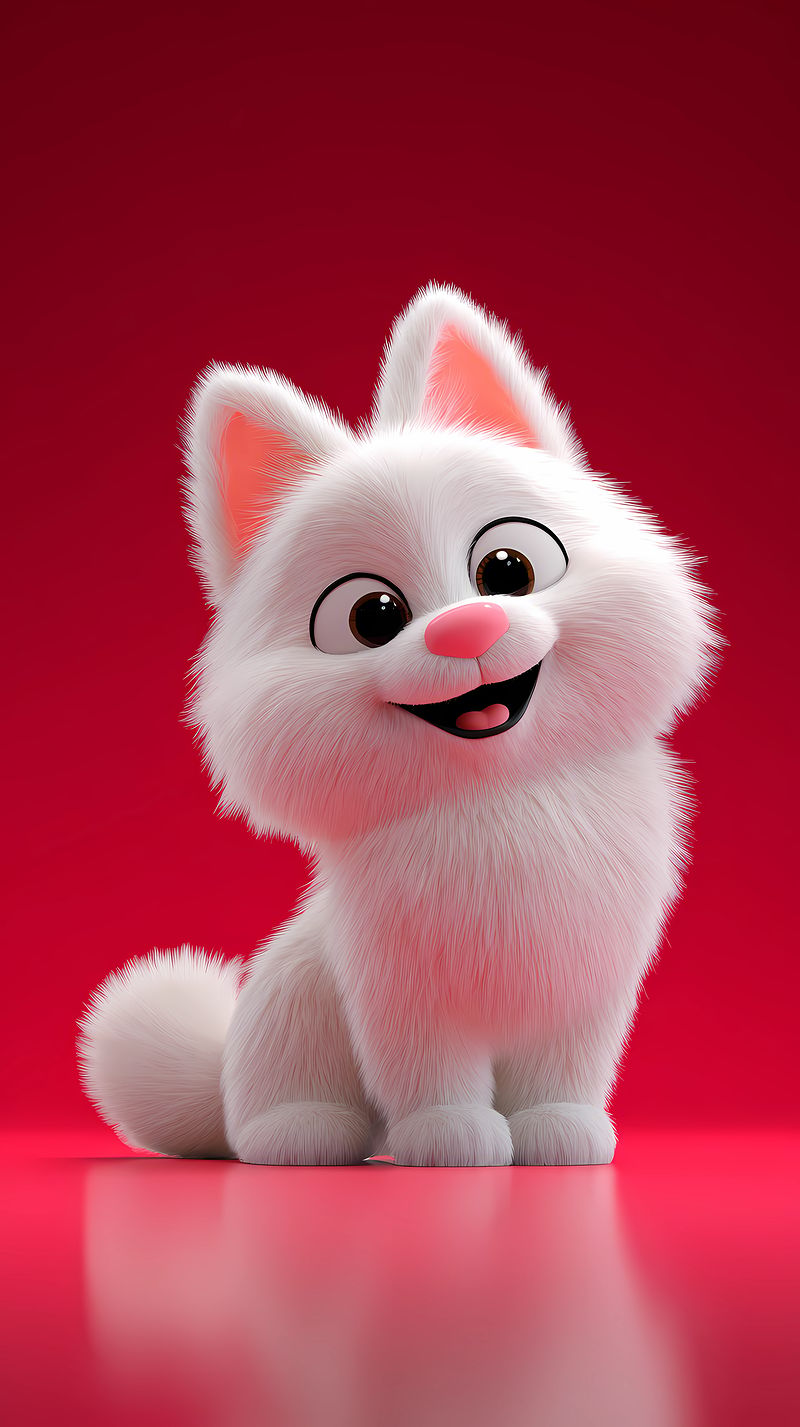 Cute White Cartoon Cat Android Wallpaper – Smiling 3D Kitty Red Background - Dogs wallpaper mobile Wallpaper | Picmaze