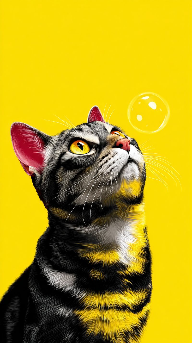 Curious Tabby Cat Android Wallpaper – Cute Cat Watching Bubble Yellow Background - Cat Wallpapers mobile Wallpaper | Picmaze