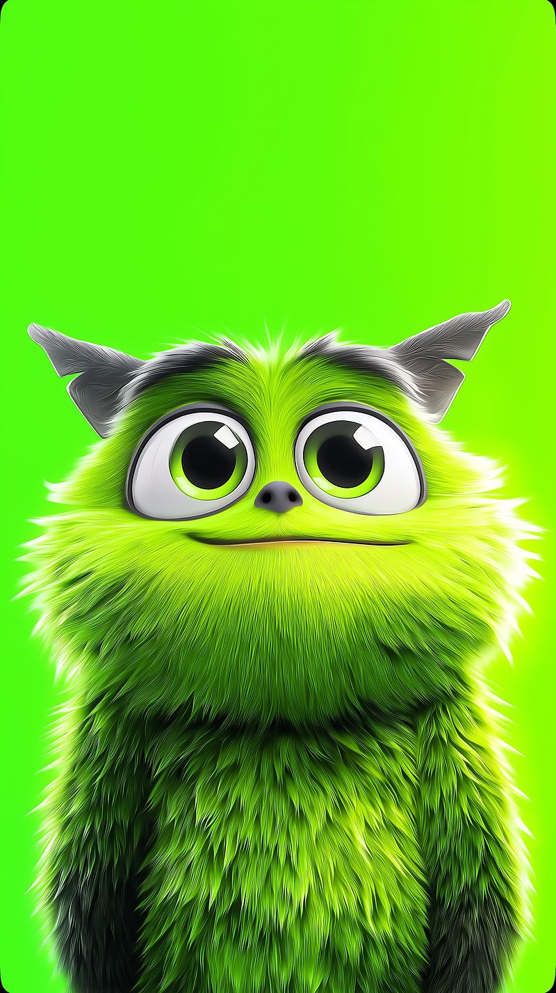Cute Green Fluffy Monster Wallpaper with Neon Background - Fantasy Wallpaper mobile Wallpaper | Picmaze