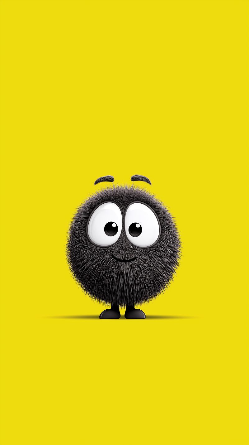 Cute Black Fluffy Cartoon Monster Wallpaper Yellow Background - Cute Animal Wallpapers mobile Wallpaper | Picmaze
