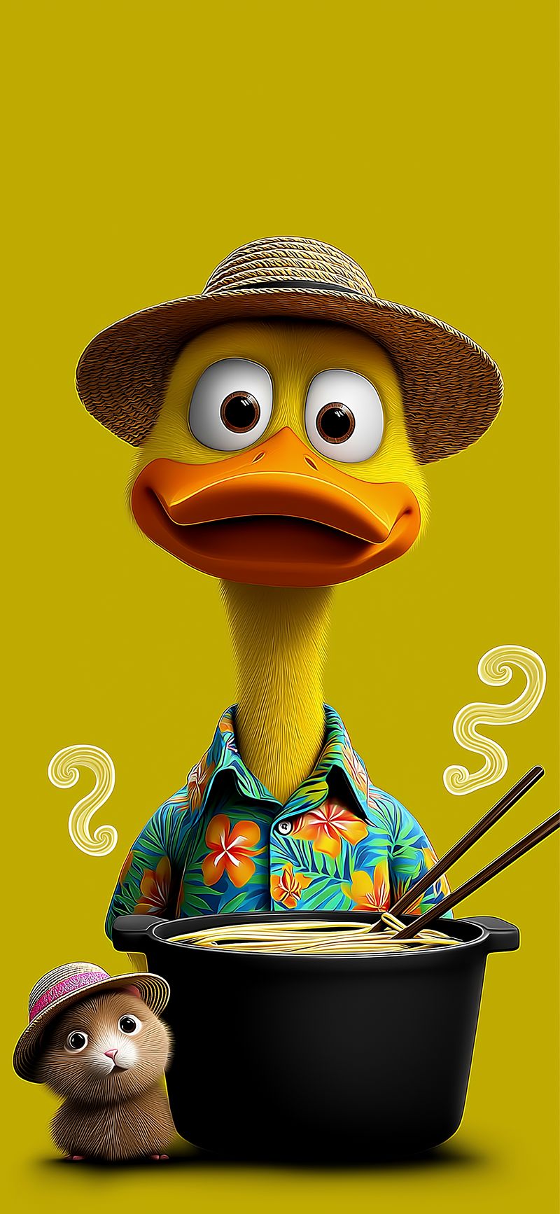 Cute Cartoon Duck Noodle Bowl 3D Wallpaper - ios wallpapers mobile Wallpaper | Picmaze