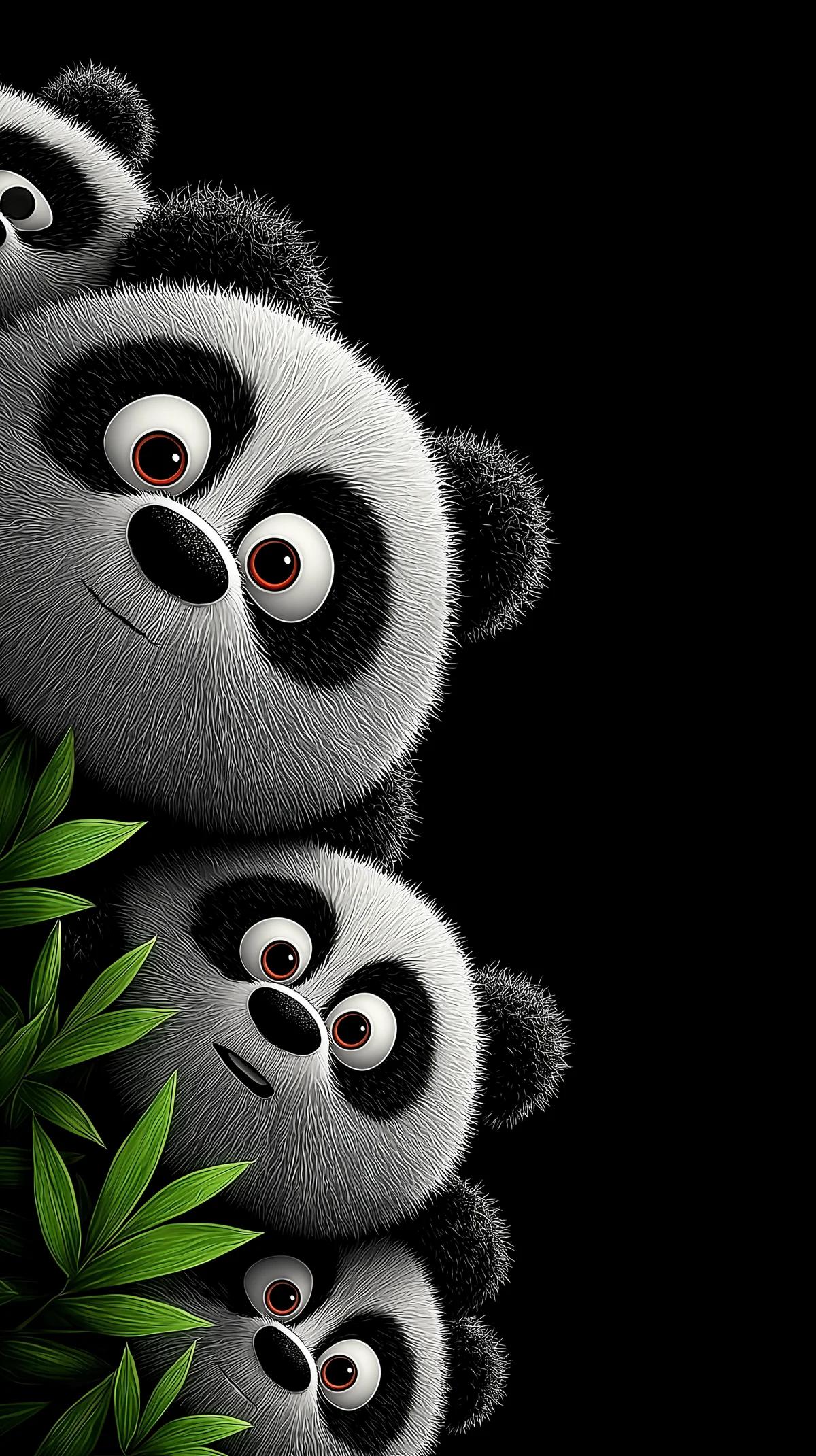 Cute Panda Stack with Bamboo Minimal Dark Phone Wallpaper wallpaper - Panda Wallpapers | Picmaze