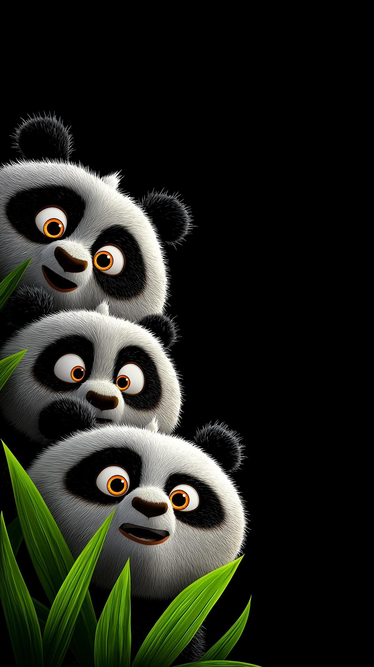 Cute Panda Trio Dark Background Playful Cartoon Wallpaper wallpaper - Panda Wallpapers | Picmaze