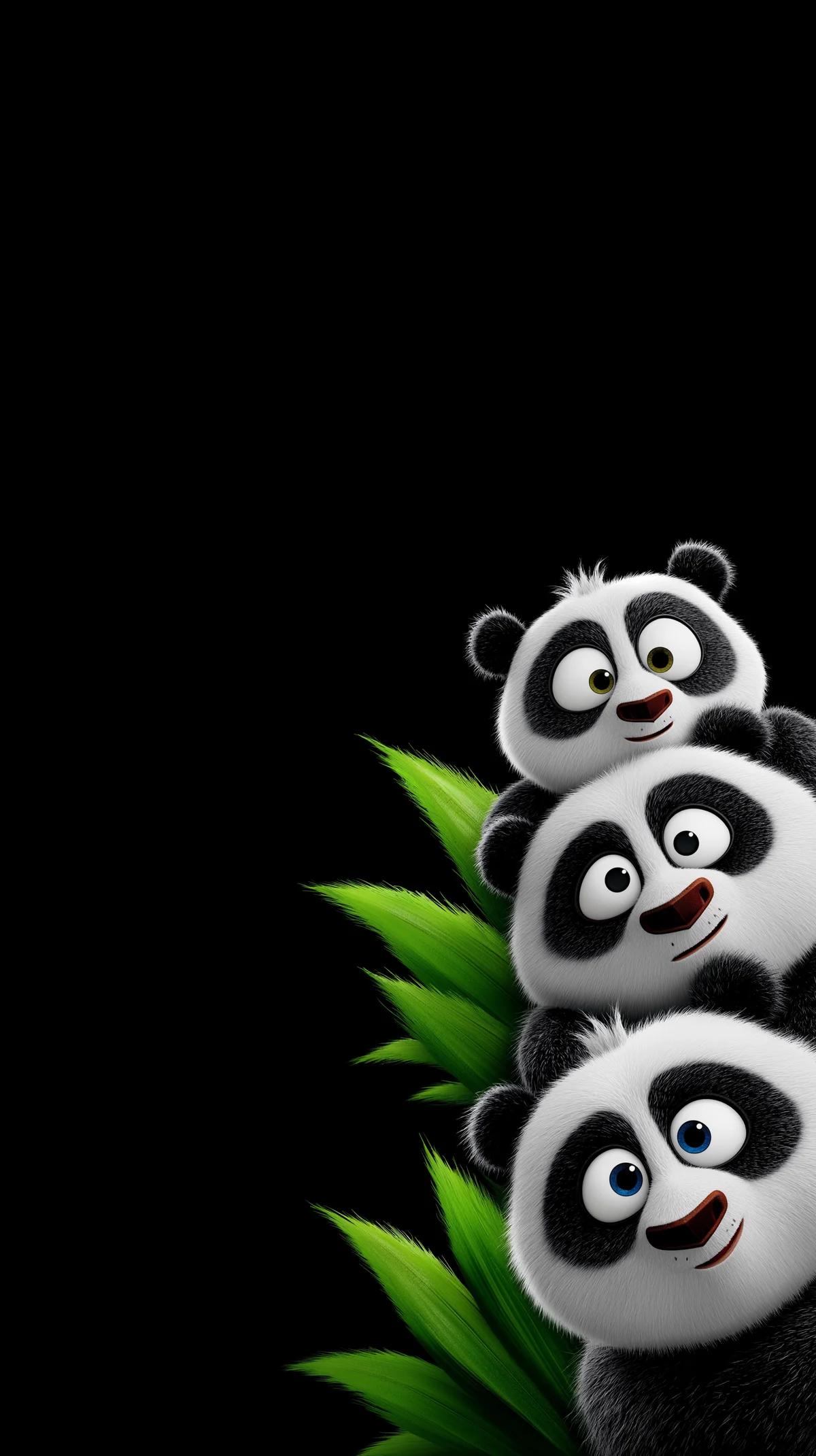 Cute Panda Trio Peeking Minimal Dark Aesthetic Phone Wallpaper wallpaper - Panda Wallpapers | Picmaze