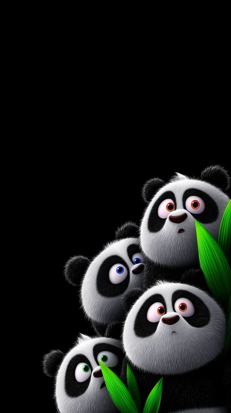 Cute Panda Cluster Wallpaper with Dark Space and Bamboo Glow - Panda Wallpapers mobile Wallpaper | Picmaze