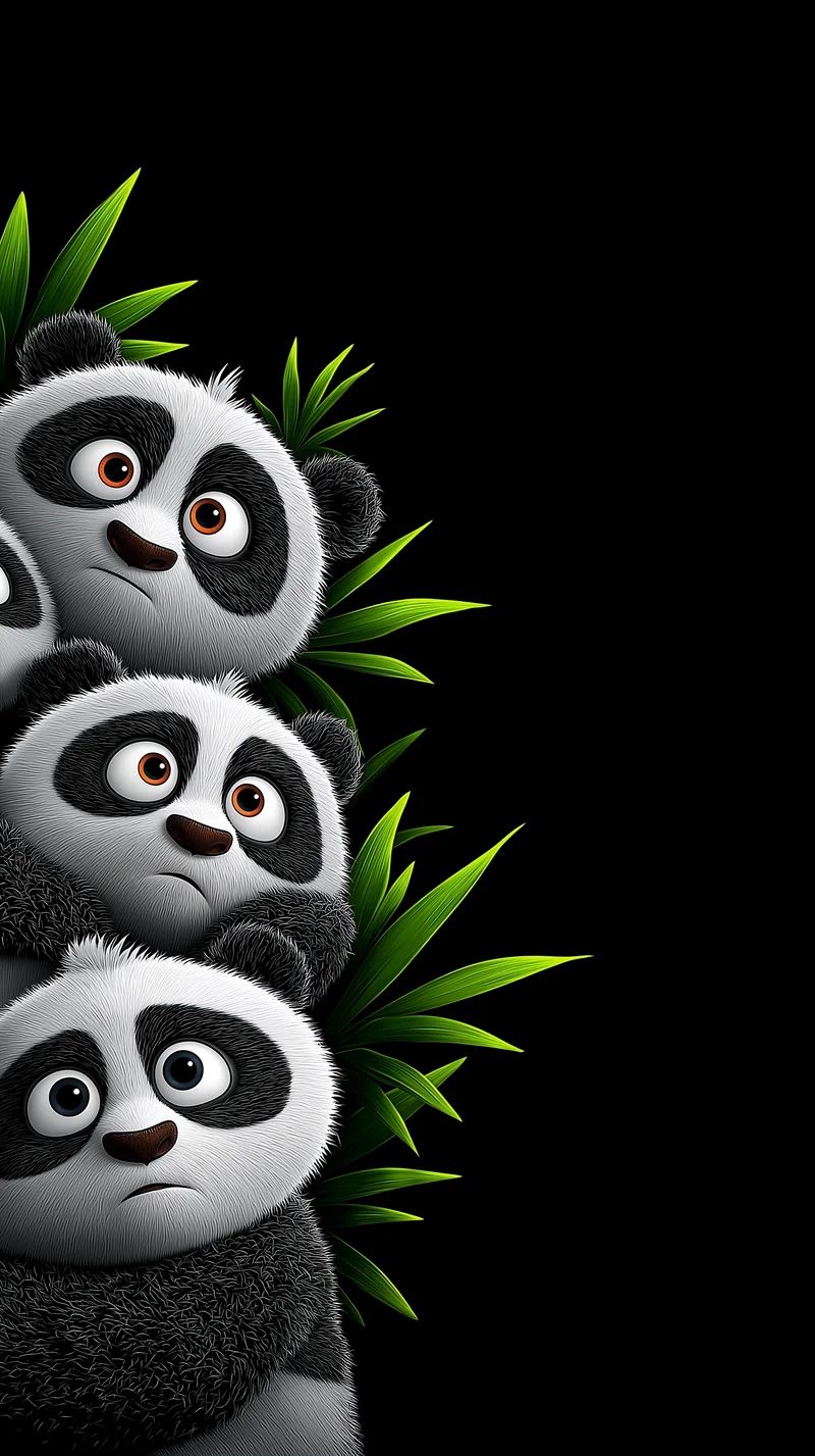 Minimal Panda Trio Peek Wallpaper with Dark Clean Background - Panda Wallpapers mobile Wallpaper | Picmaze