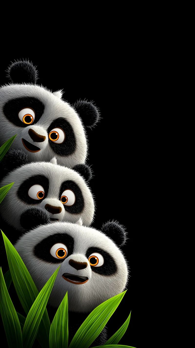 Cute Panda Trio Dark Background Playful Cartoon Wallpaper - Panda Wallpapers mobile Wallpaper | Picmaze