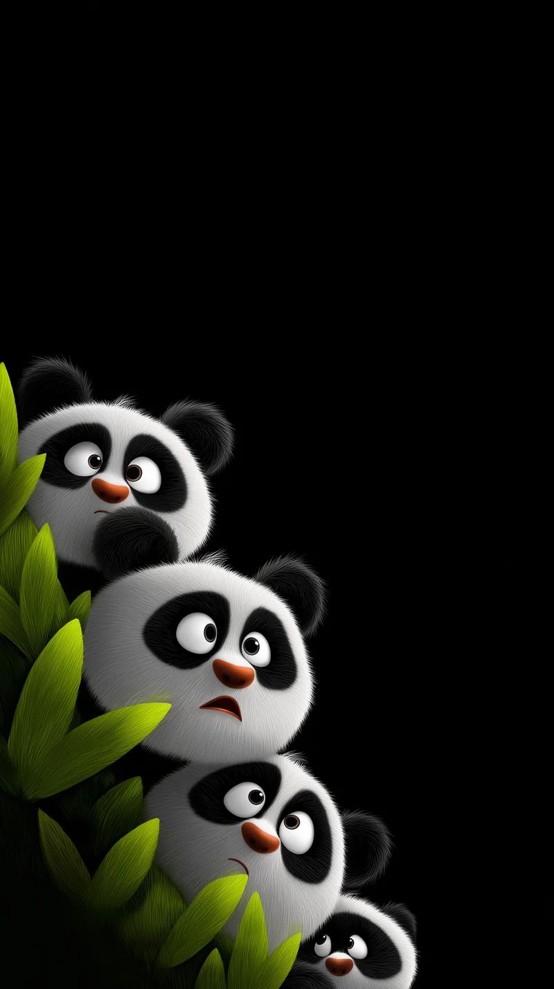 Cute Panda Peek Wallpaper with Bamboo Minimal Dark Layout - Panda Wallpapers mobile Wallpaper | Picmaze